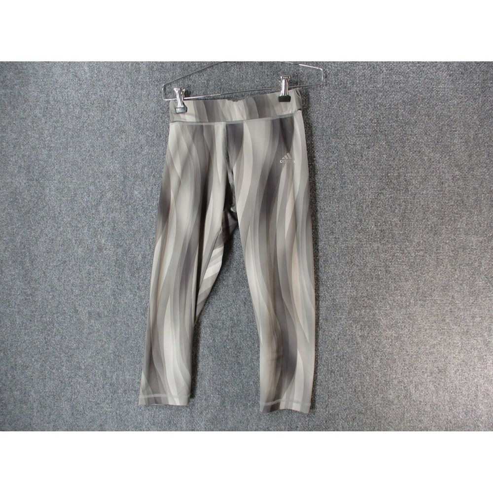 Adidas Pants Womens Small Gray Geo Striped Crop Leggings Bottoms Active Sport S